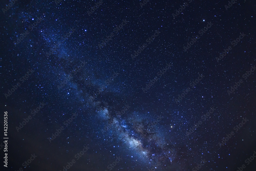 Milky way galaxy. Long exposure photograph.With grain