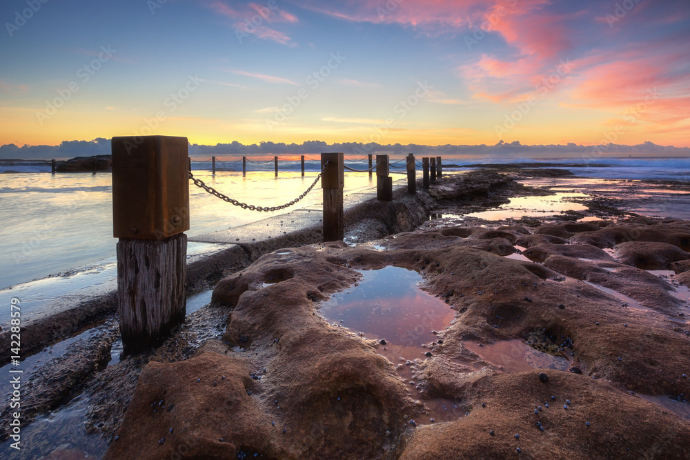 Maroubra rock pool captured during sunrise in Sydney