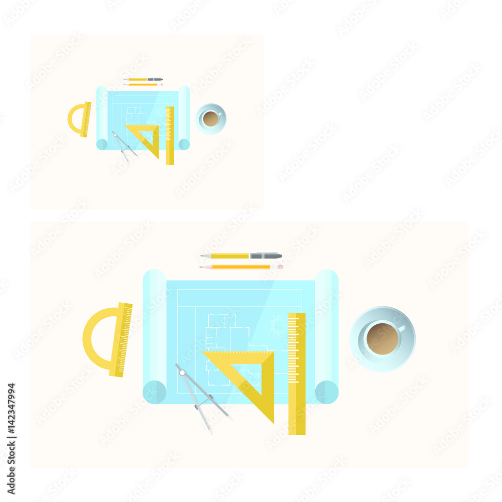 Vector of stationery with coffee cup