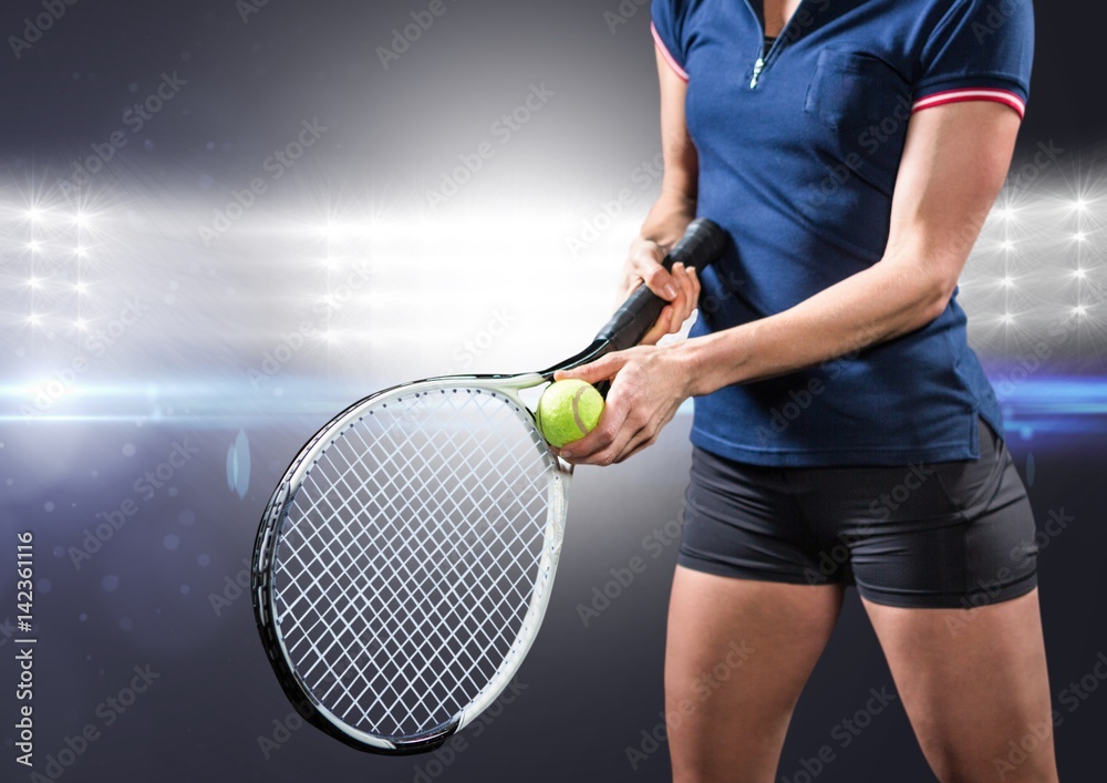 Tennis player against bright lights