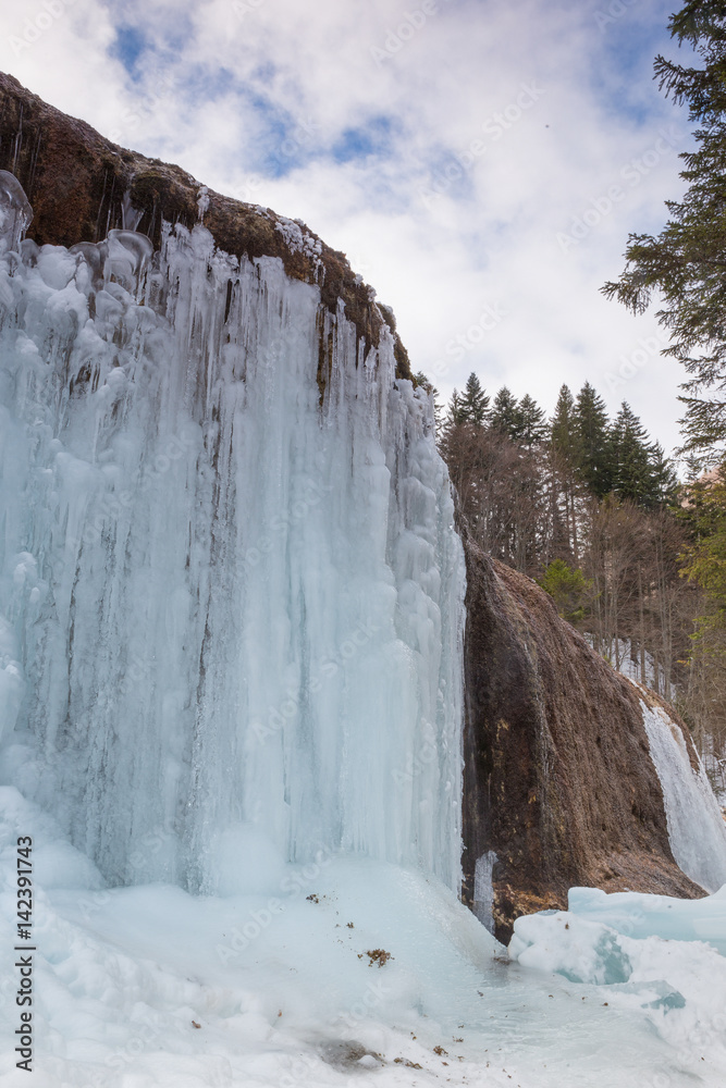 Urlatoarea waterfall on Ciucas mountains. winter view, Brasov. Romania