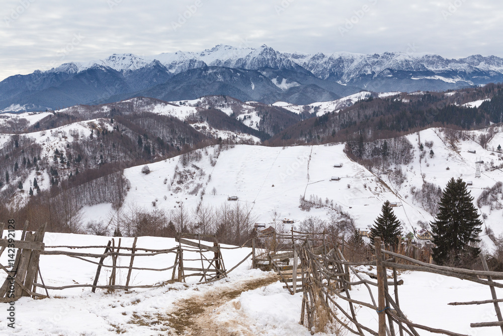 winter mountain landscape in beautiful wild county of Brasov