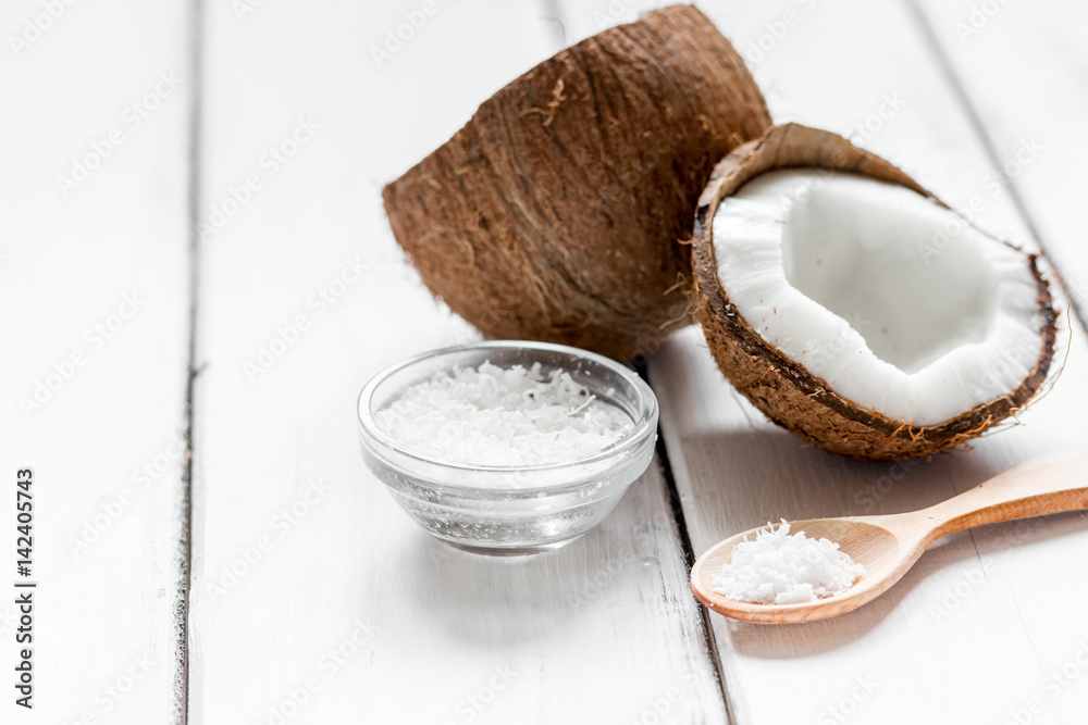 organic cosmetics with coconut on white background mockup