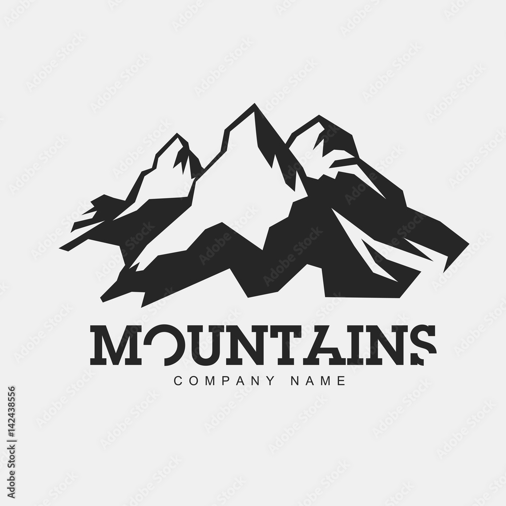 Mountains illustration. Vector abstract logo for adventure theme. Isolated on white background. Moun