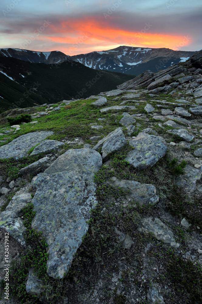 Dramatic sunset in the mountains