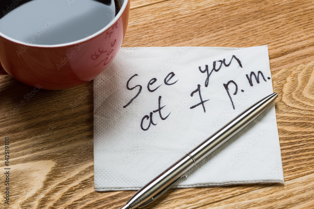 Romantic message written on napkin