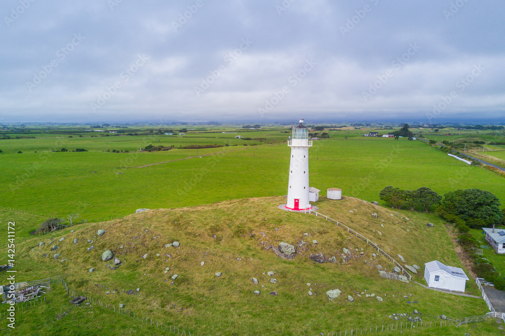 Aerial shot of Cape Egmont Lighthouse, New Zealand