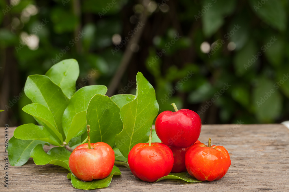 泰国的Acerola樱桃。选择焦点，巴巴多斯樱桃，Malpighia emarginata，高维生素