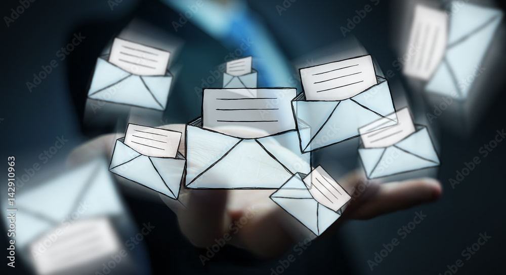 Businessman holding manuscript contact icon in his hand