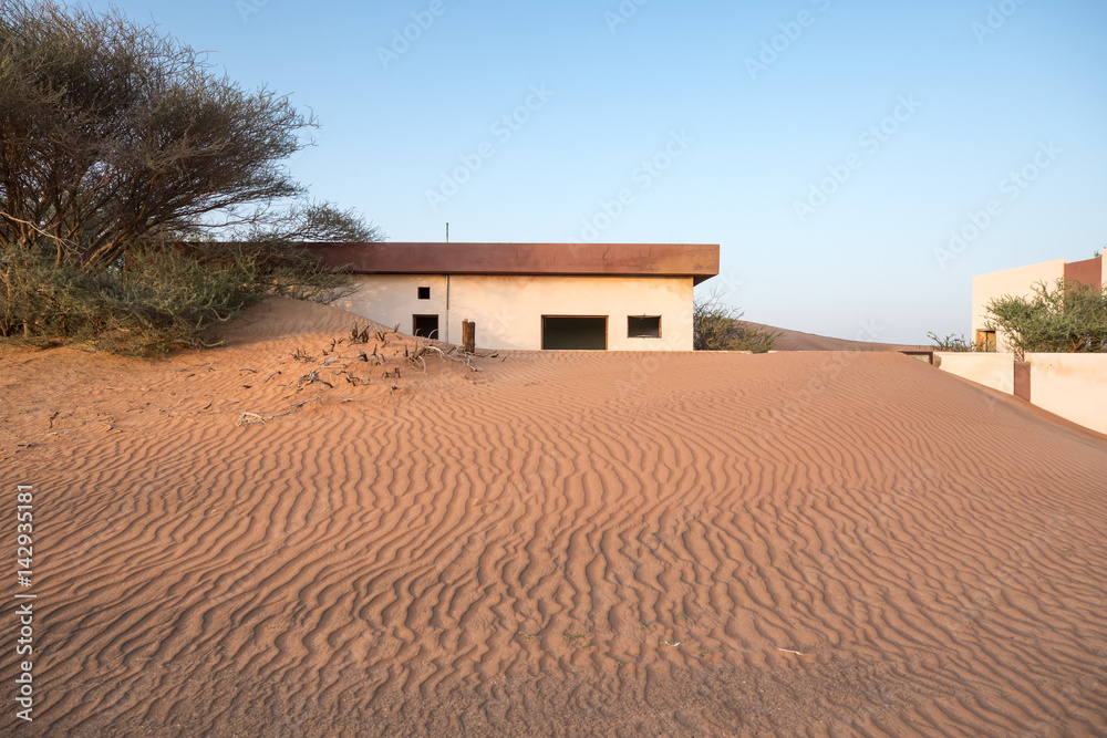 Abandoned ghost village in Arabian desert.