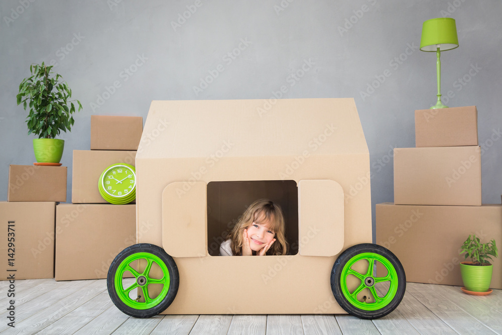 Child New Home Moving Day House Concept