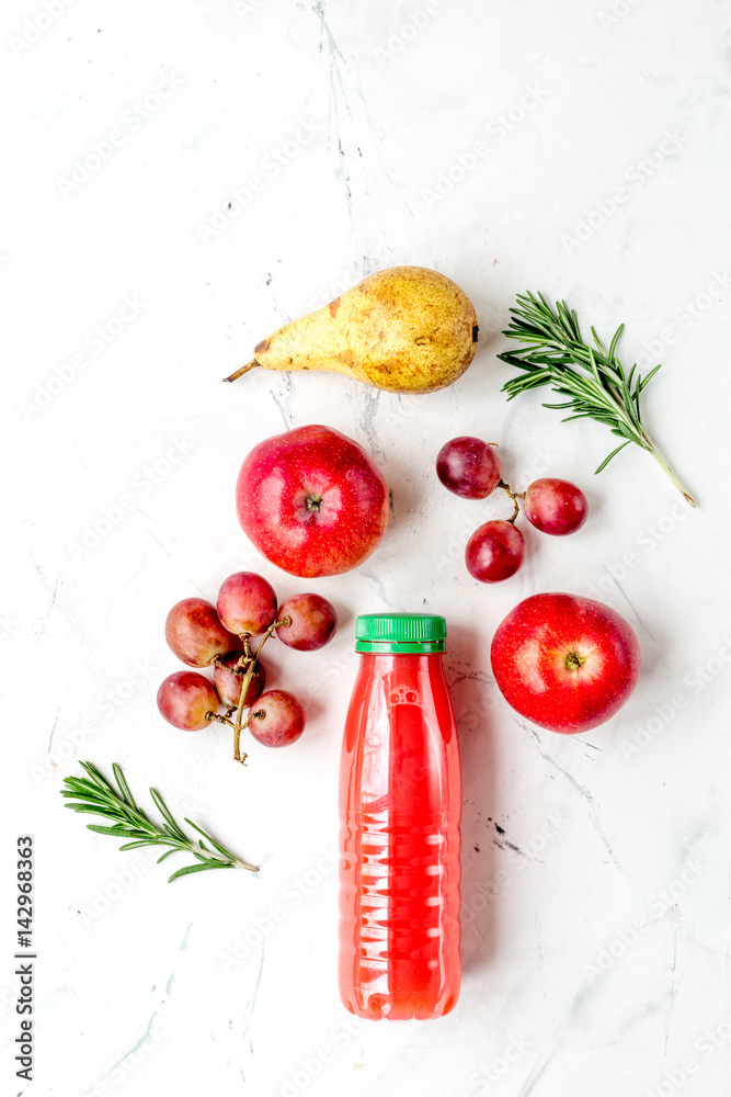 multifruit juice in plastic bottle on white background top view mock up