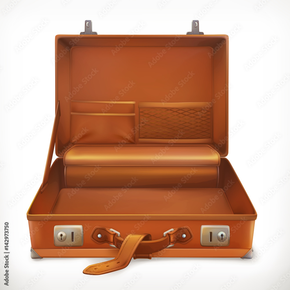 Open suitcase, 3d vector icon