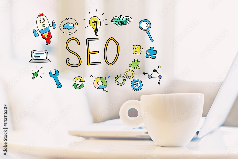 SEO concept with a cup of coffee