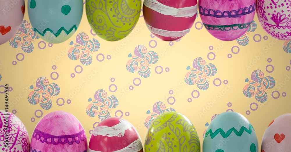 Easter eggs in front of pattern