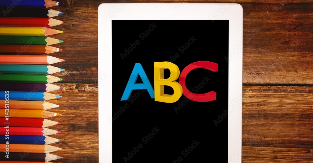 Alphabets on tablet PC by color pencils