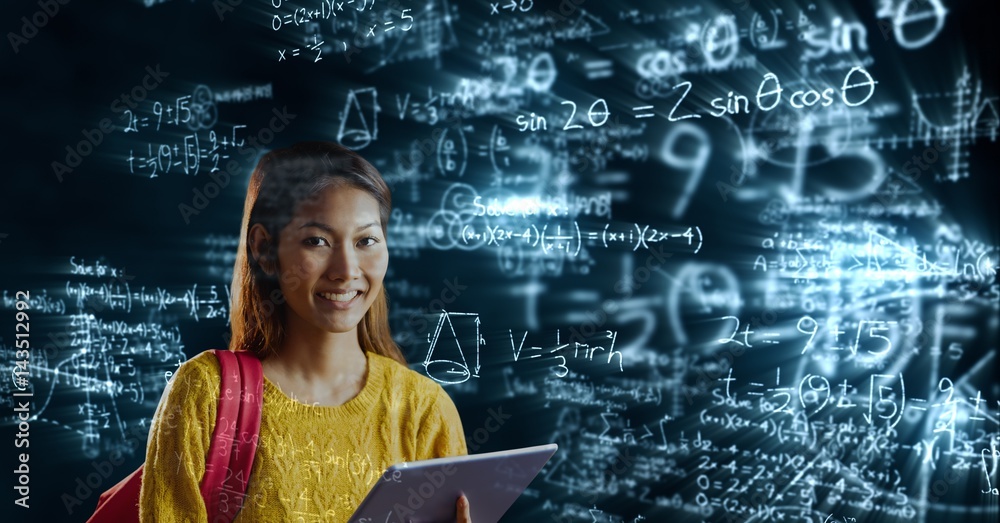 Female student on math background