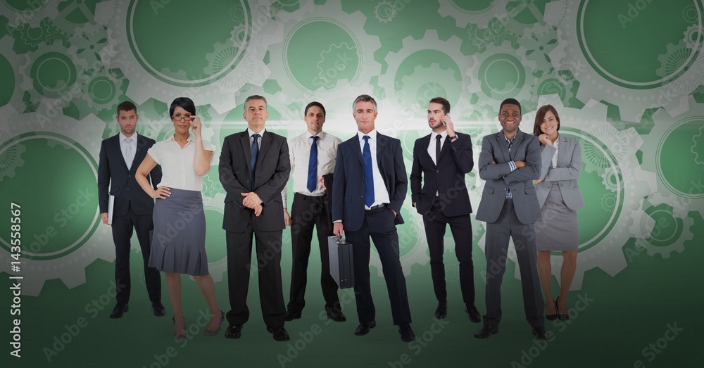 Digital composite image of business people with gear background