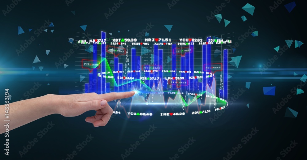 Hand touching graph on screen