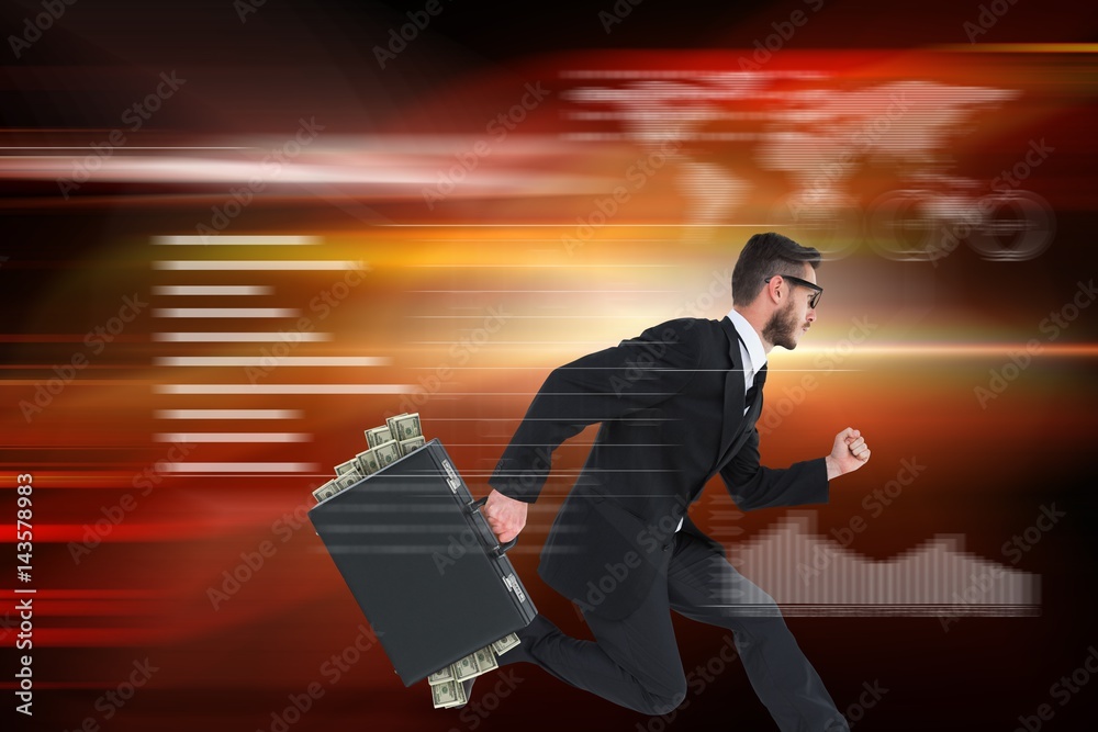 Composite image of running businessman