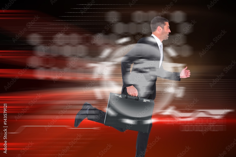 Composite image of running businessman