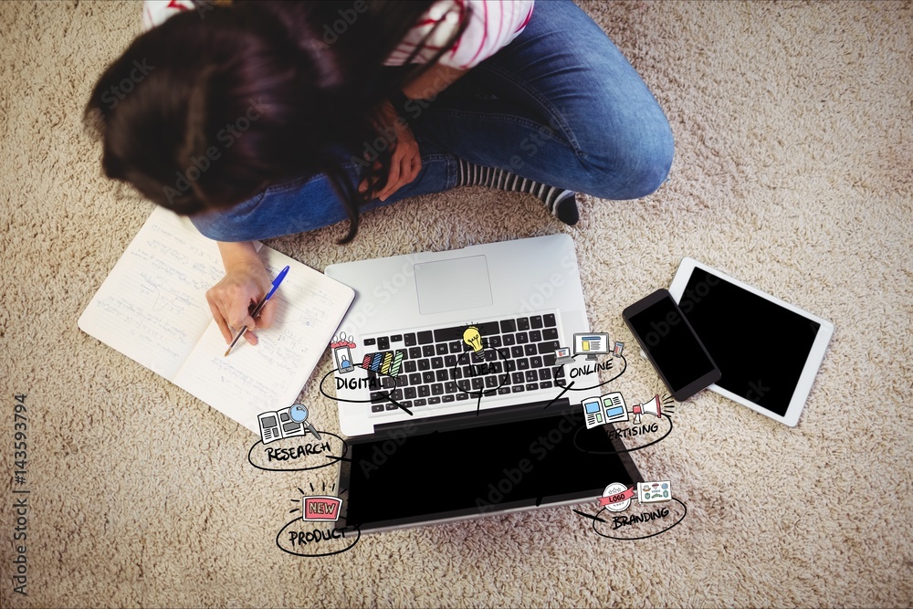 Businesswoman with laptop representing startup