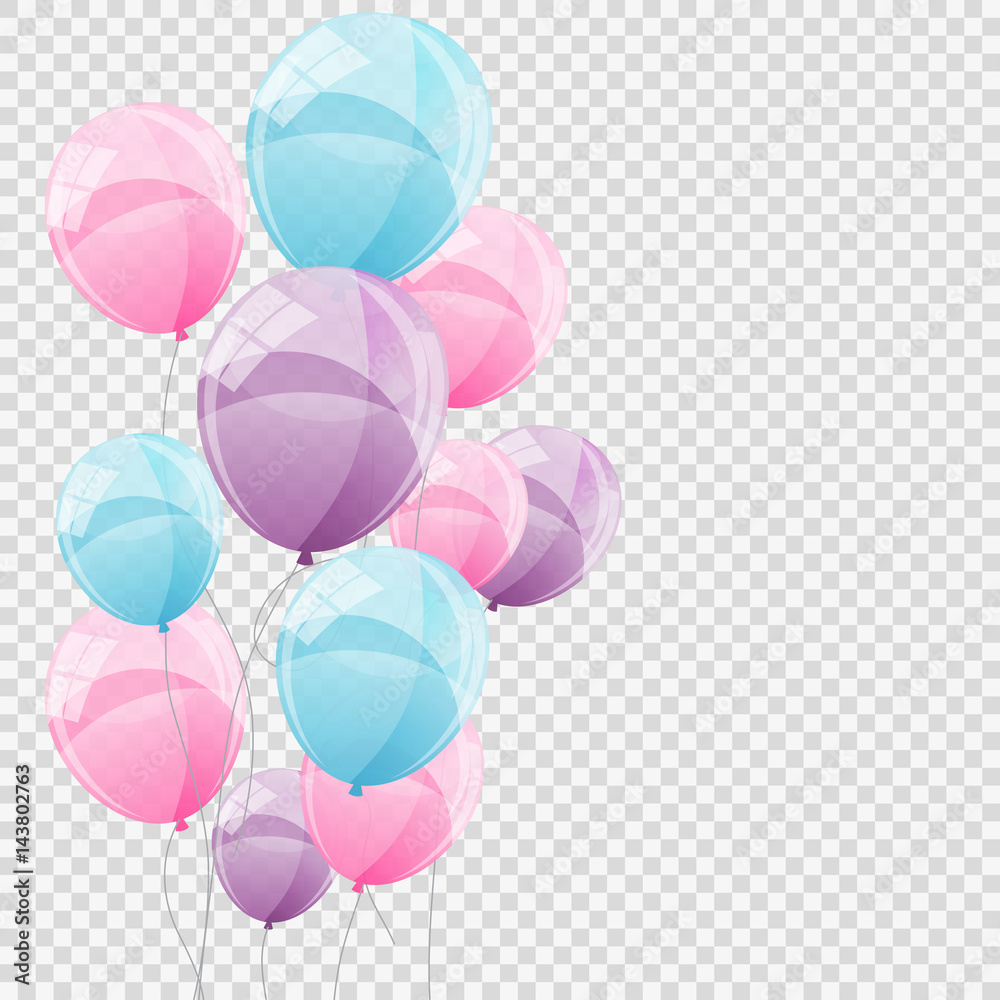 Group of Colour Glossy Helium Balloons Isolated on Transparent B