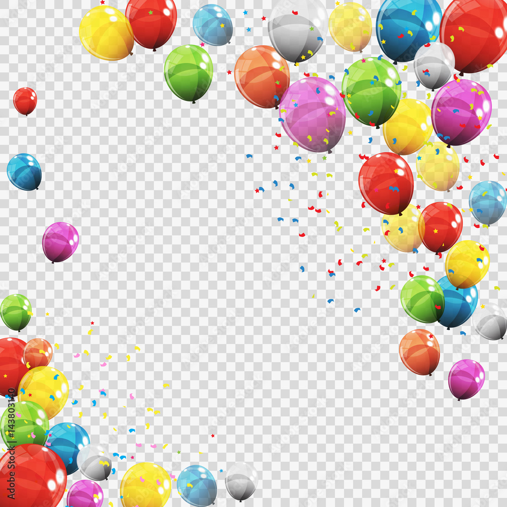 Group of Colour Glossy Helium Balloons Isolated on Transparent B