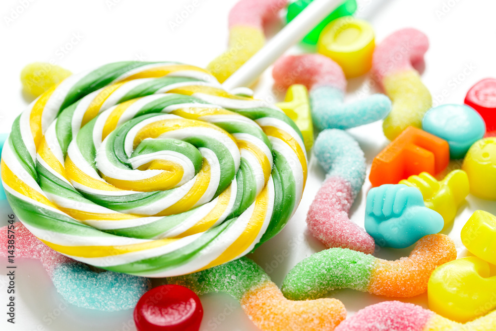 Closeup of candy on abstract texture background pattern