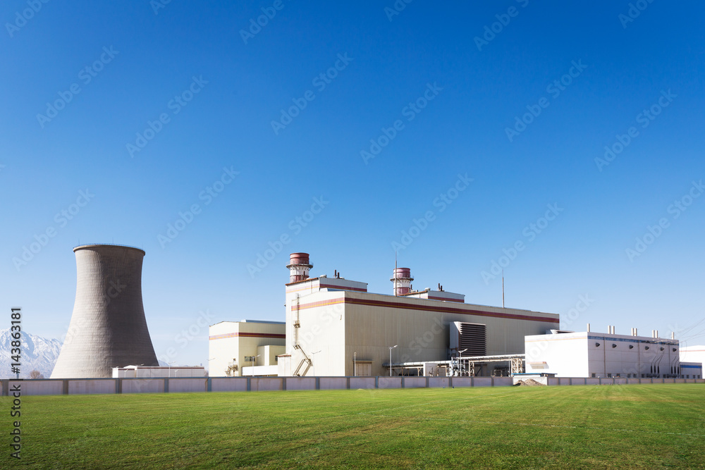 power plant in country in blue sky