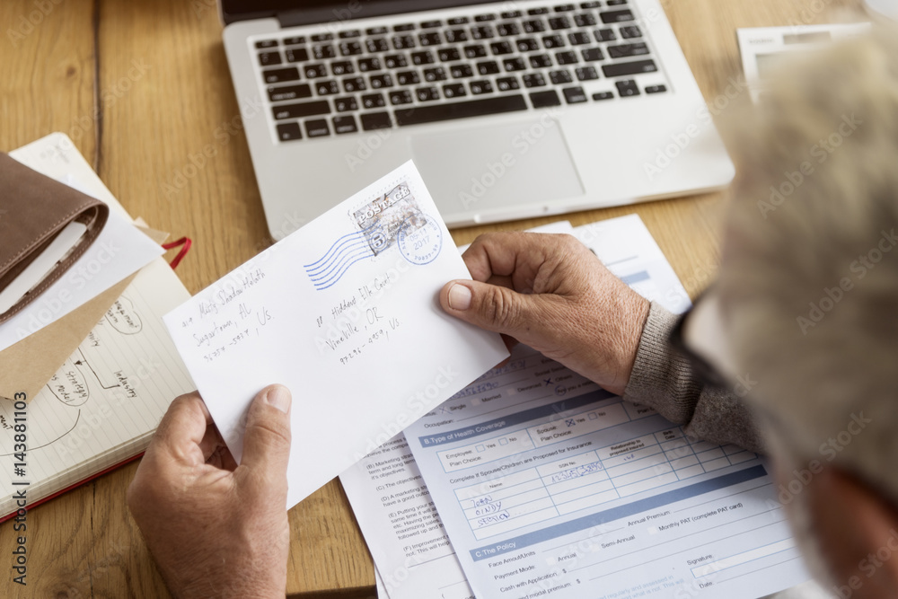 Senir Adult Reading Letter Postcard Concept