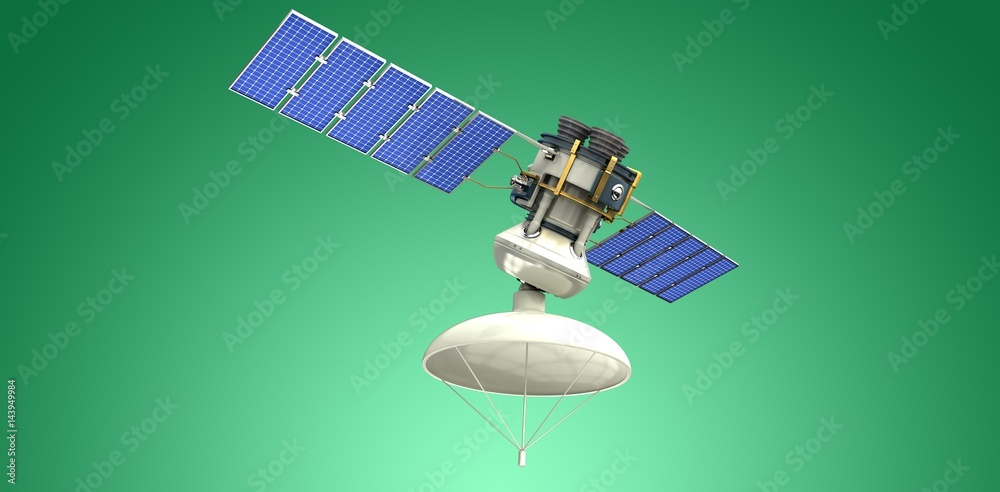 Composite image of low angle view of 3d solar satellite