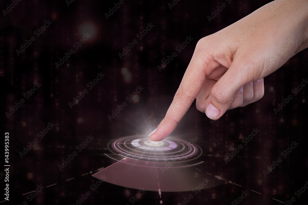 Composite image of hand pointing on white background