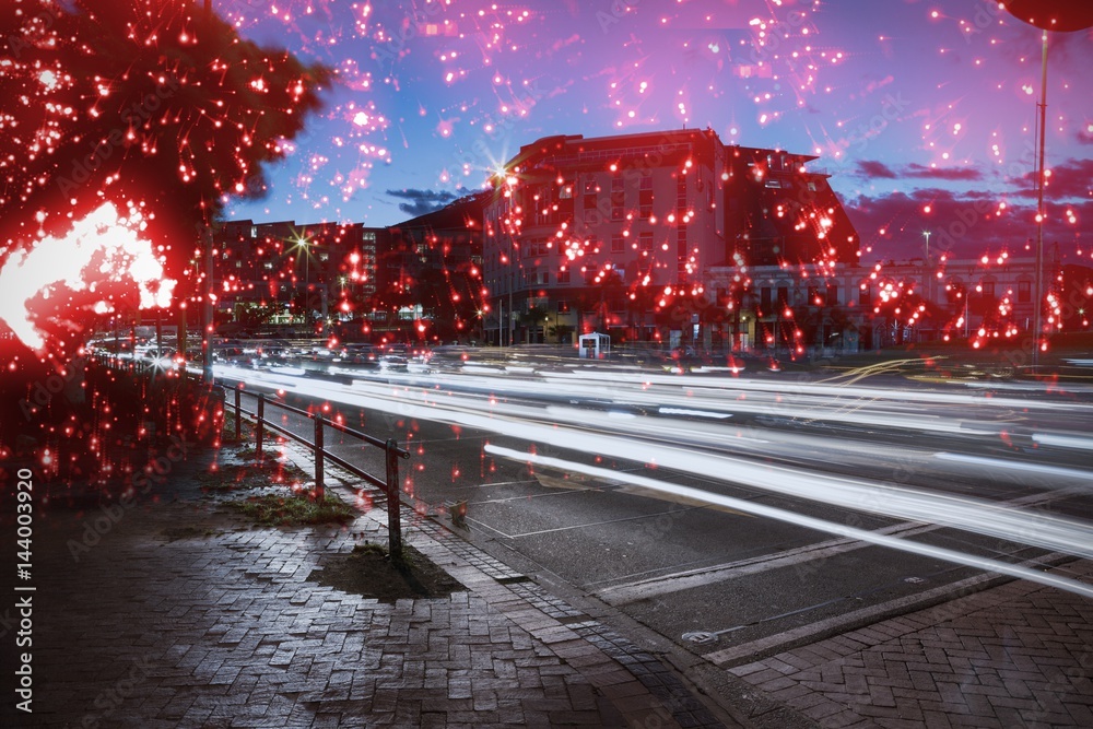 Composite image of white fireworks exploding on black background