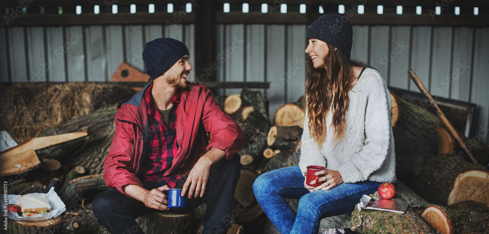 People Friendship Camping Sawmill Relaxation Togetherness Concept