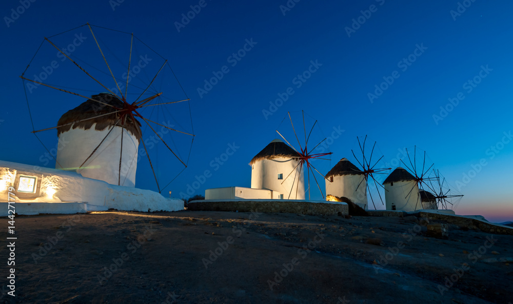 The Windmills of Mykonos island, Greece.