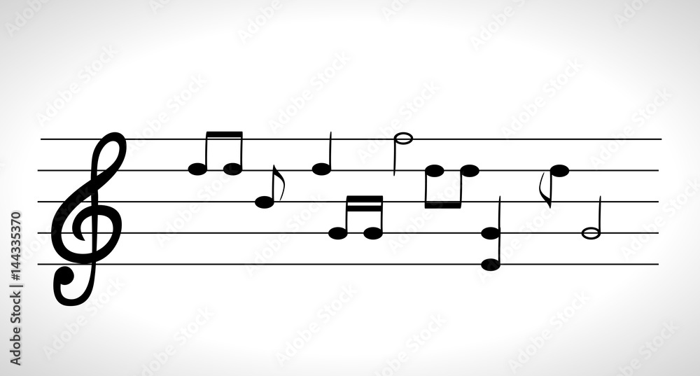 Set of musical notes on five-line clock notation without a featu