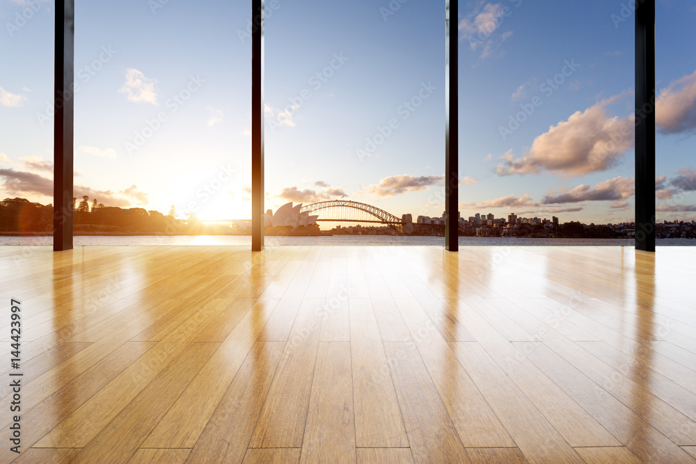 empty office with sydney opera house and bridge