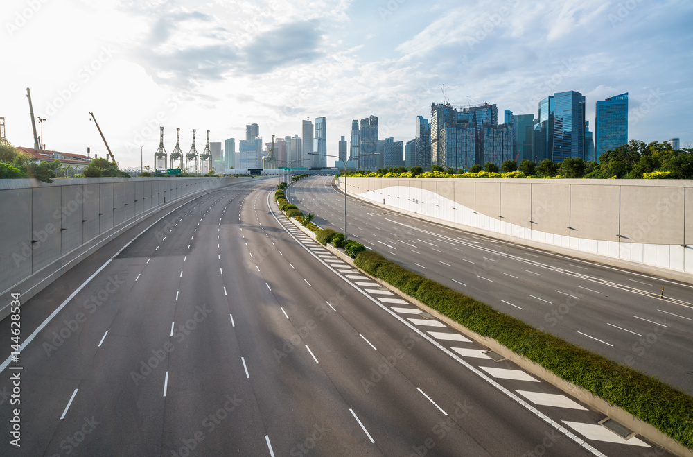 现代城市中空旷的道路背景