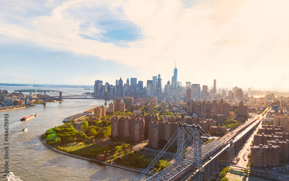 Williamsburg Bridge over the East River in Manhattan, NY