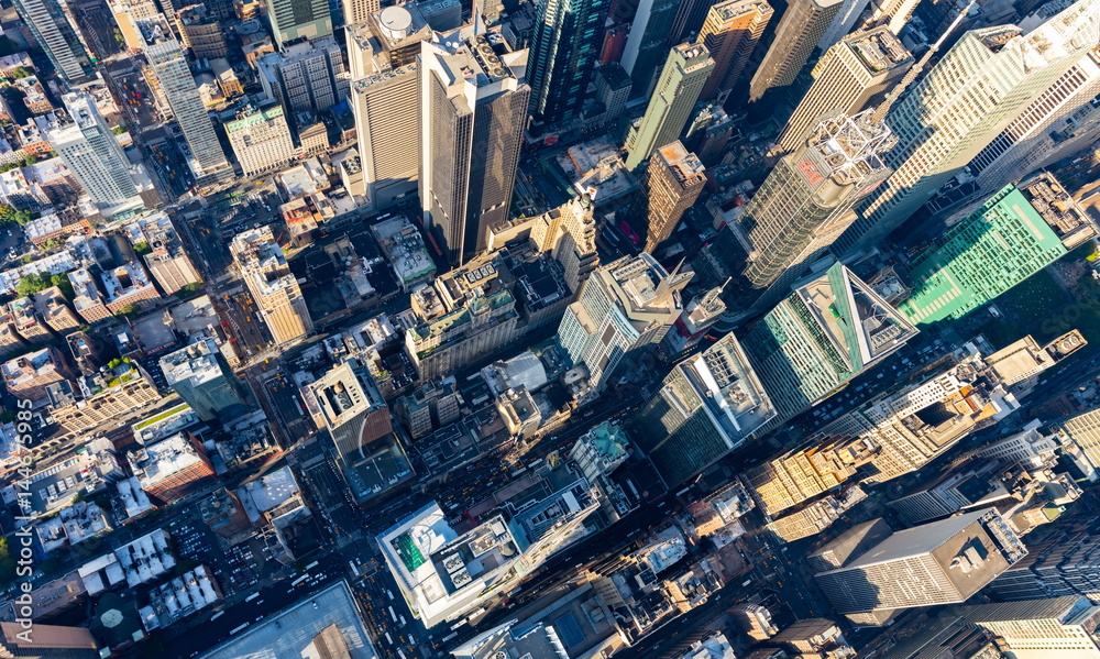 Aerial view of Times Square New York CIty at sunset