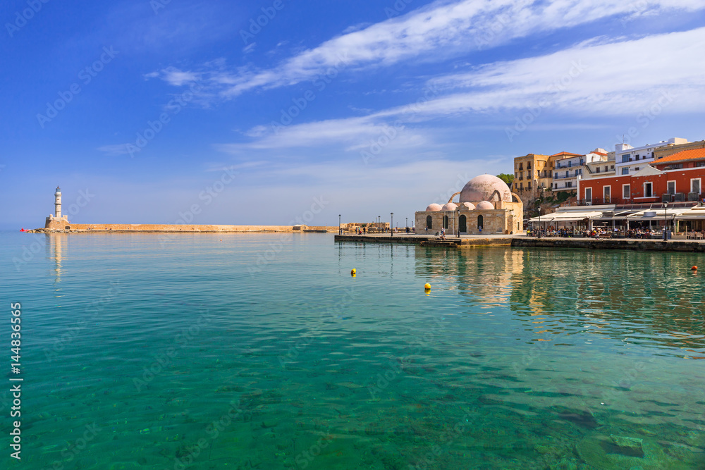 Old mosque in the port of Chania on Crete, Greece