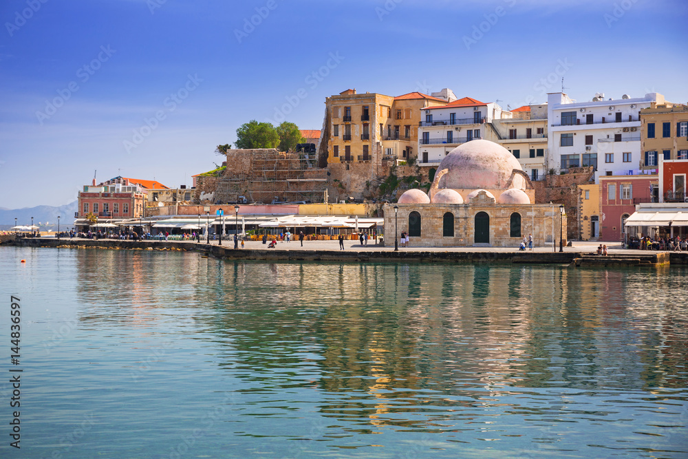 Old mosque in the port of Chania on Crete, Greece