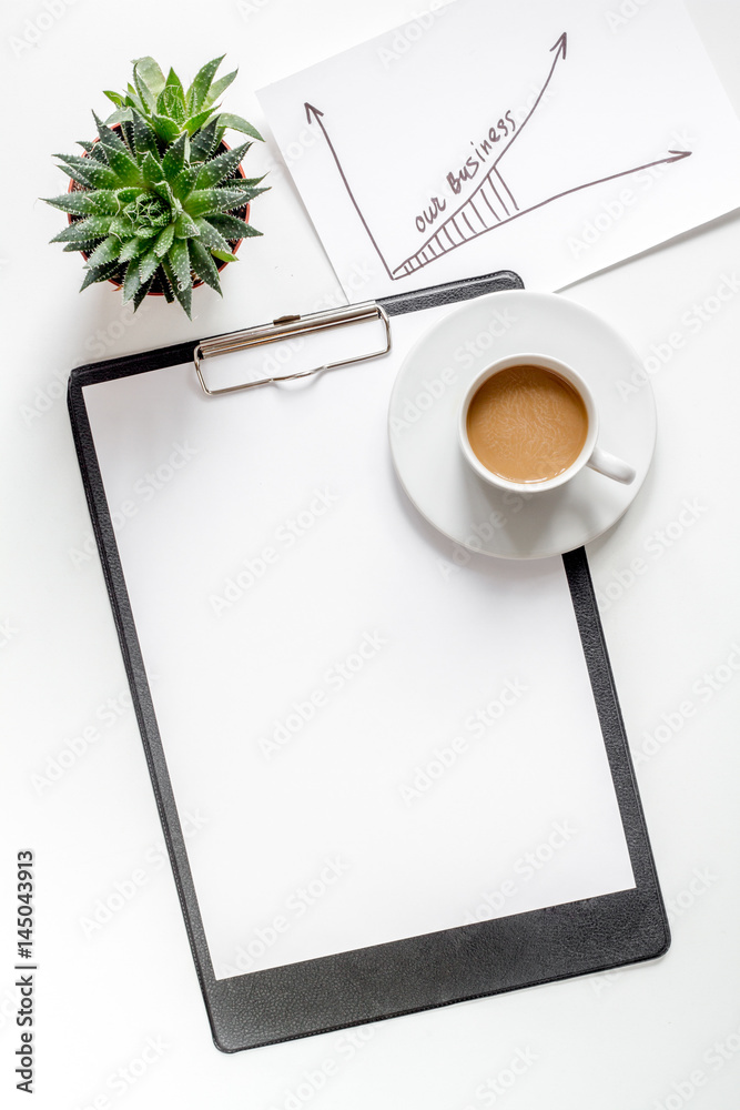 company strategy development in business on office desk background top view mock-up