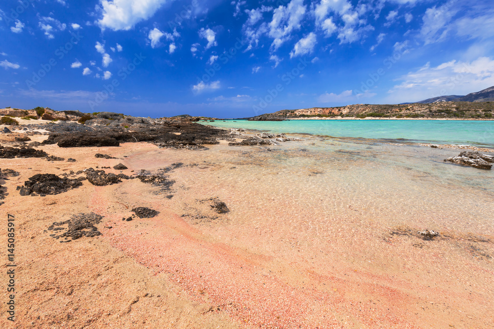 Elafonissi beach with pink sand on Crete, Greece