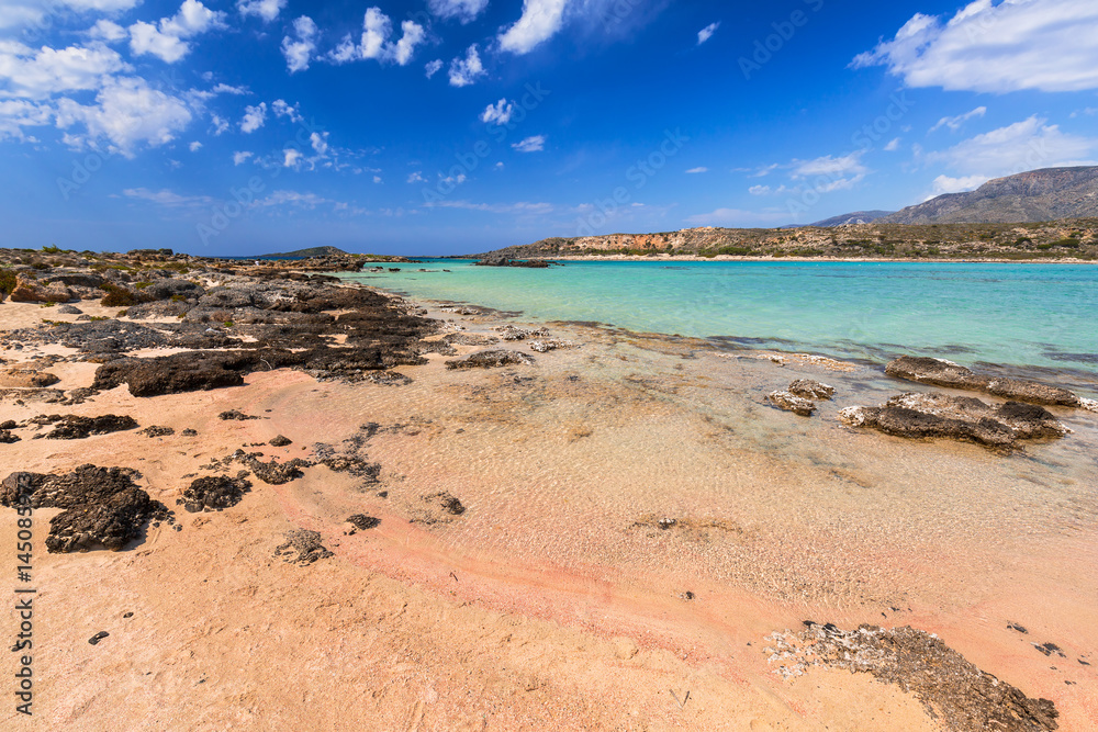 Elafonissi beach with pink sand on Crete, Greece