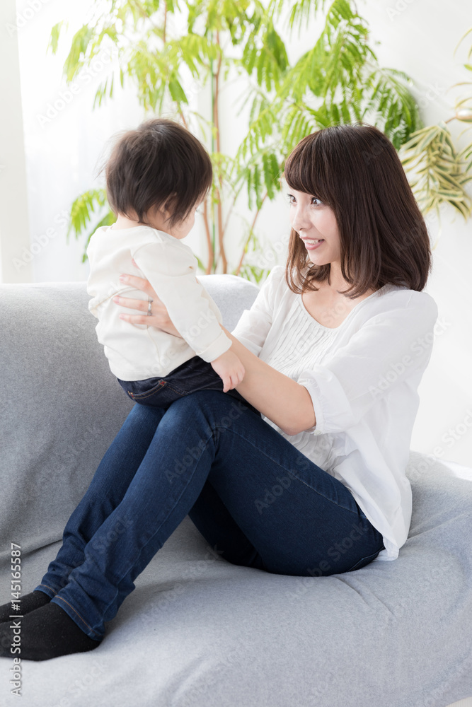 portrait of asian family in living room