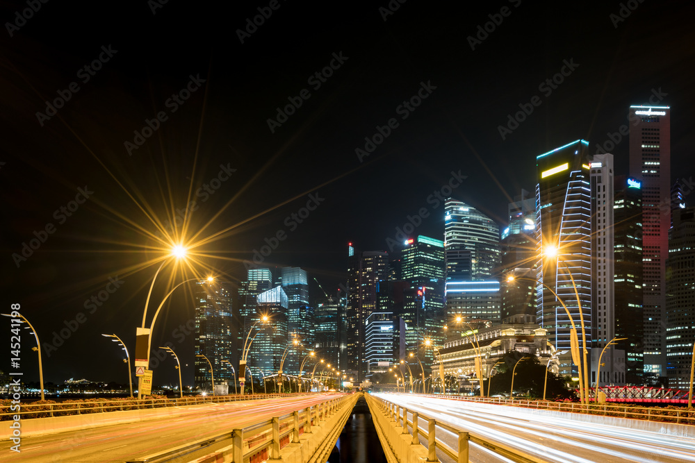 Singapore city, Marina bay Finance and Trade Zone of the modern city night background