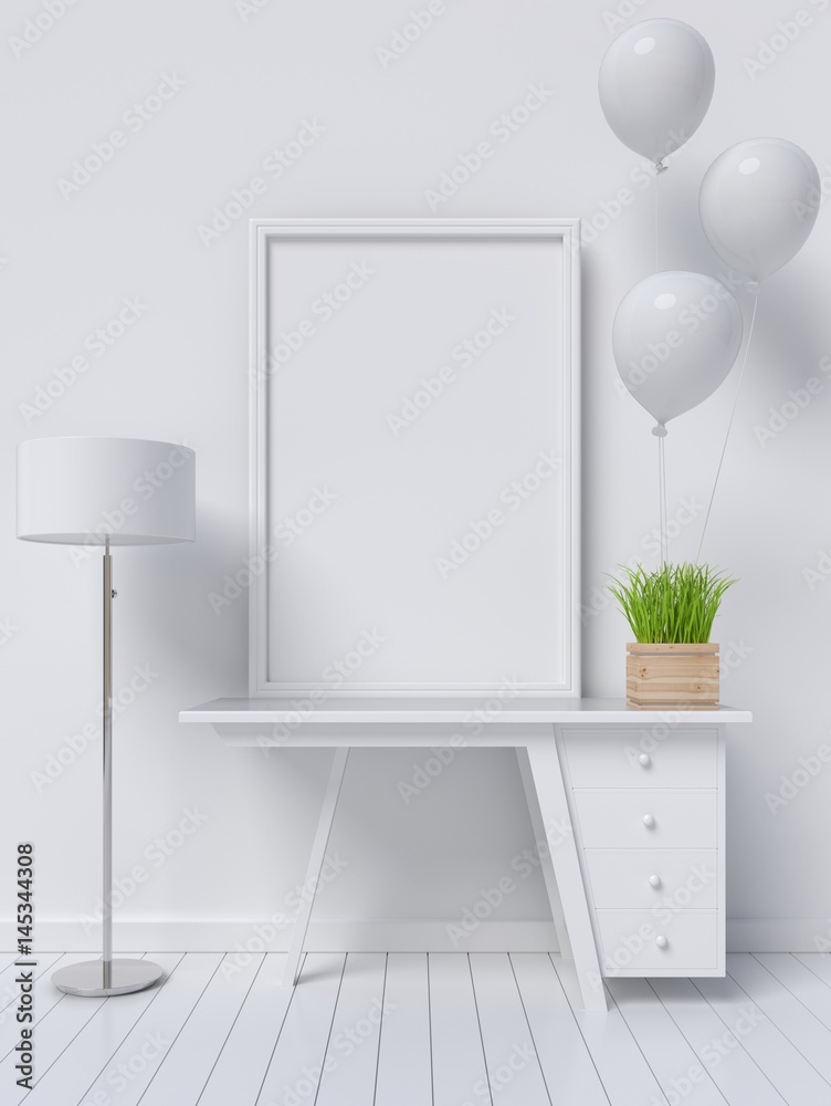 Working room,Empty poster, 3d rendering