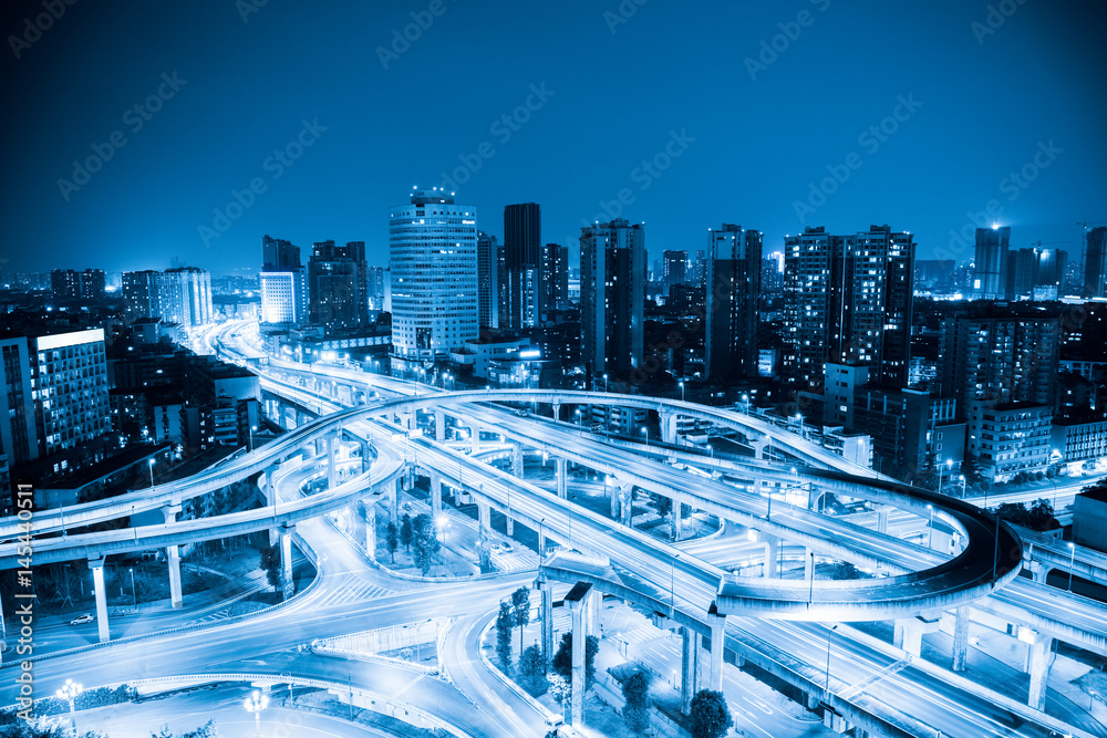 city interchange with blue tone